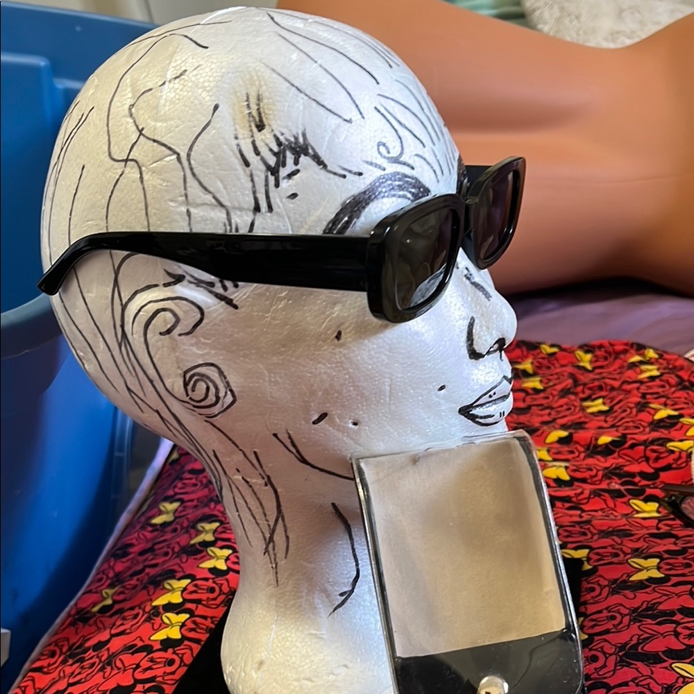 Black Rectangular Wrap-Around Glasses - image 2